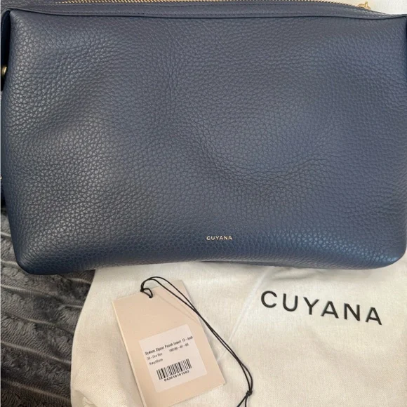 Cuyana System Tote 13 in V2 Zipper Pouch System Flap Bag Wide Strap Navy Set NWT - Picture 5 of 9